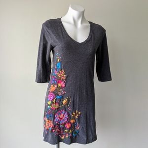 Johnny Was JWLA Embroidered 3/4 Sleeve Tunic M